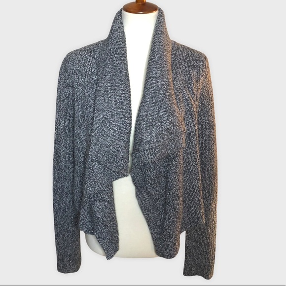 Express Sweaters - Express Crop Cardigan Sweater Salt & Pepper with a Sparkle Thread Size L